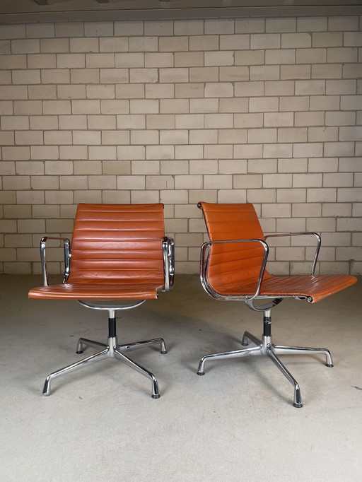 2X Vitra Eames Ea 108 Chair Cognac Leder