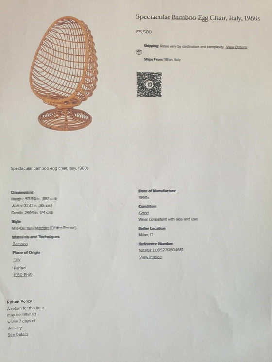 Image 1 of Bijzonder Zeldzame Vintage Rotan Eggchair