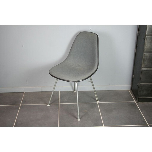 Vintage Dsx stoel in zwart fiber en grijze stof van Charles & Ray Eames voor Herman Miller