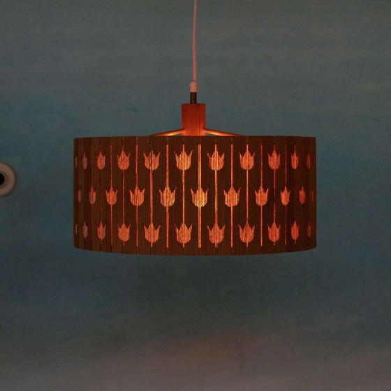 Image 1 of Vintage houten hanglamp Tulips, Pine sixties pendant Sweden