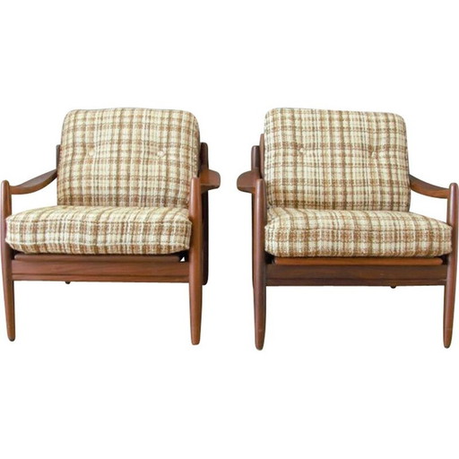 Paar vintage teakhouten fauteuils, Scandinavisch 1950