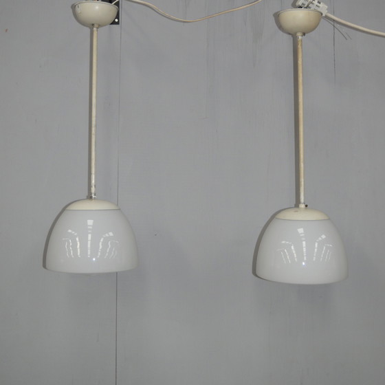 Image 1 of 2 x Gispen opaline glass pendant lamps