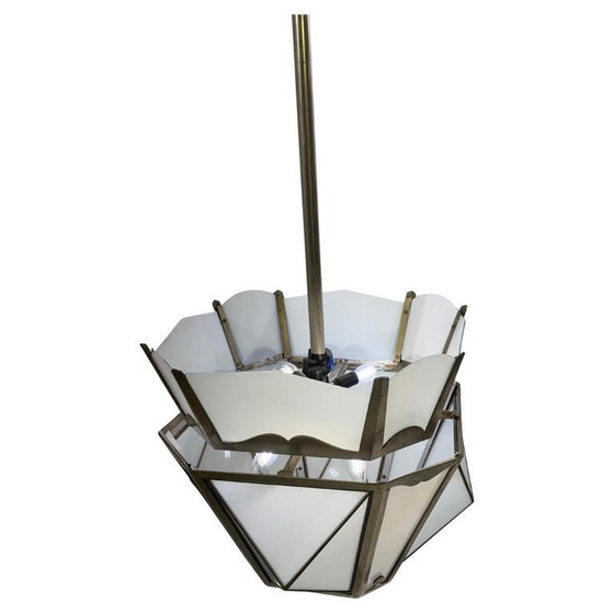 Image 1 of Lantaarn van vernikkeld staal en opaline glas, 1930