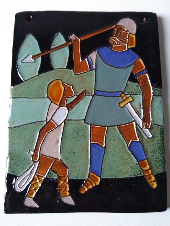 Image 1 of Henk Potters tegeltableau David en Goliath