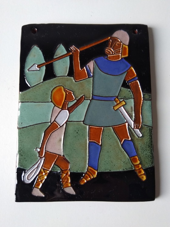 Image 1 of Henk Potters tegeltableau David en Goliath