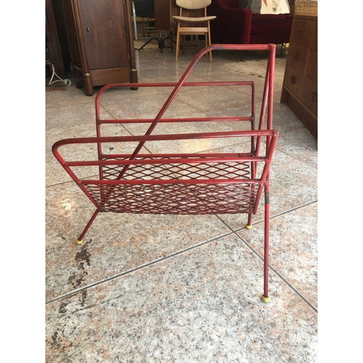 Vintage rood metalen tijdschriftenrek 1950