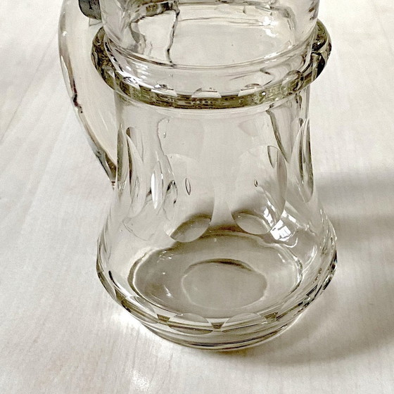 Image 1 of 1900 Boheemse Kristallen Bierpul met Gesneden Tinnen Deksel