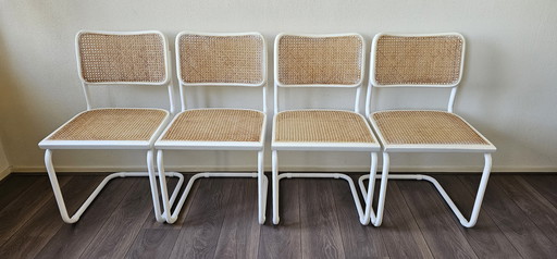 4x Vintage stoelen webbing wit