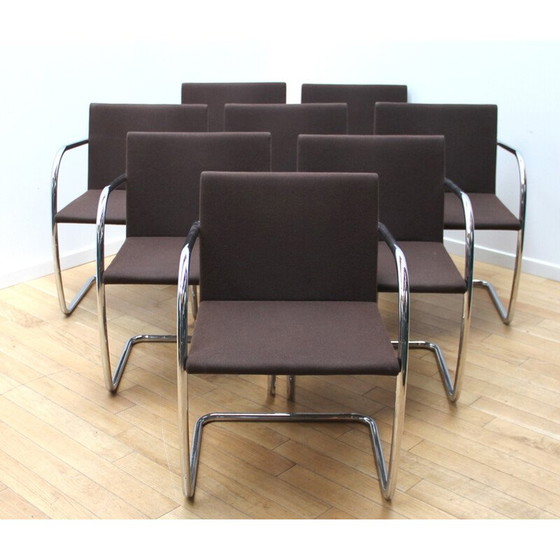 Image 1 of Set van 8 vintage Brn2 fauteuils in chroom metaal en stof van Ludwig Van Der Rohe voor Knoll