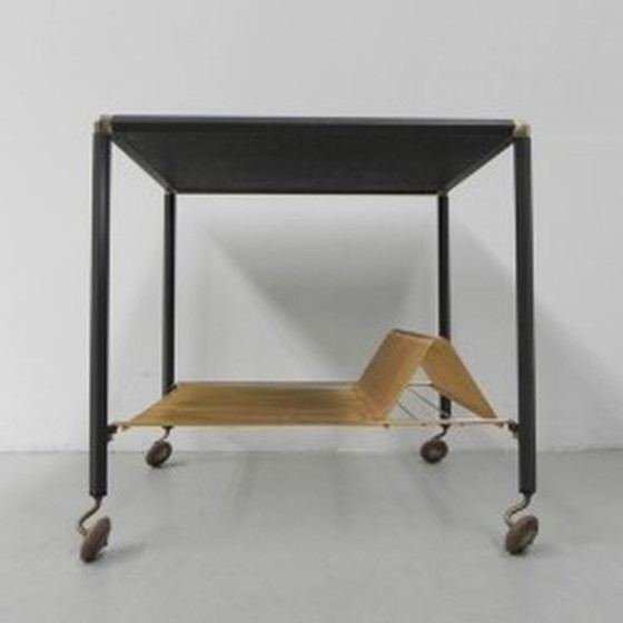 Image 1 of Vintage salontafel op wielen, rek voor singles - jaren 1960