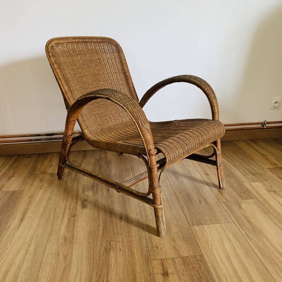 Image 1 of Vintage rieten en rotan fauteuil