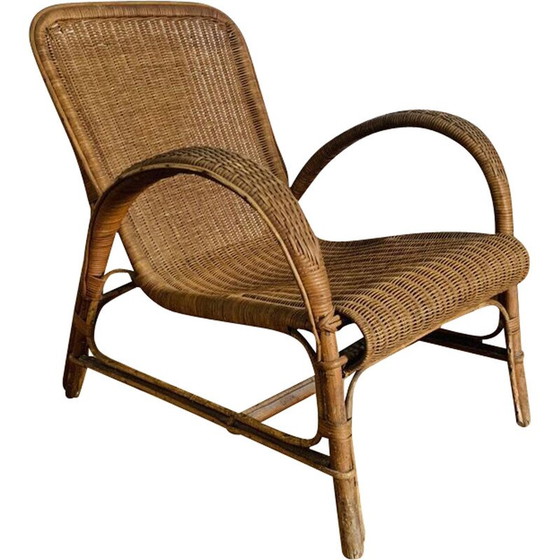 Image 1 of Vintage rieten en rotan fauteuil