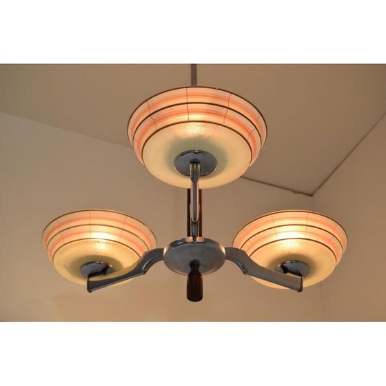 Image 1 of Vintage kroonluchter van glas en chroom, Tsjechië 1950