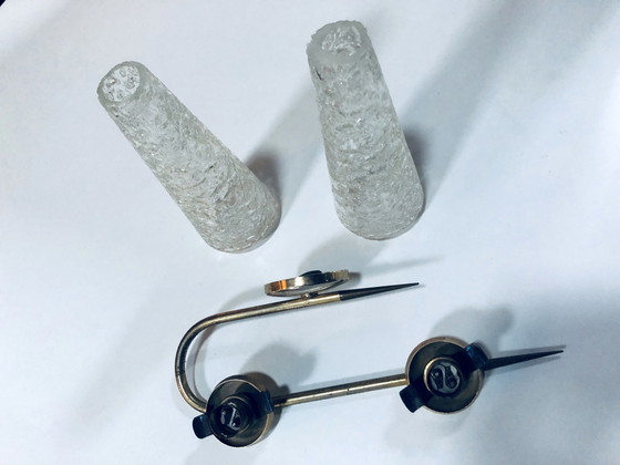 Image 1 of Vintage dubbele wandlamp - Messing, staal & glas - 1950