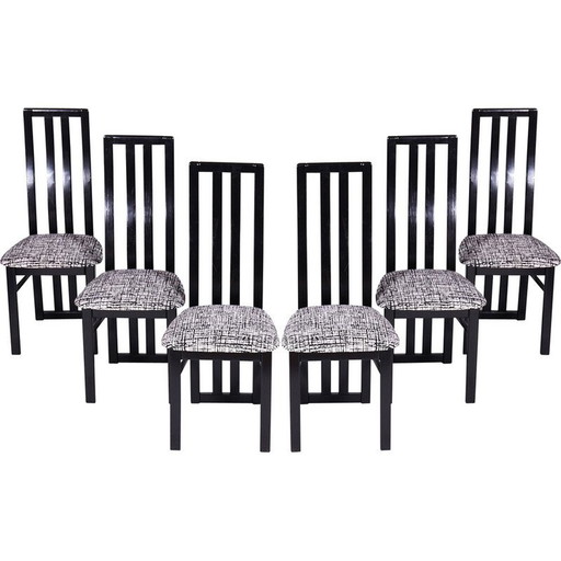 Set van 6 vintage stoelen van massief beukenhout en stof door Thon, Tsjechië 1970