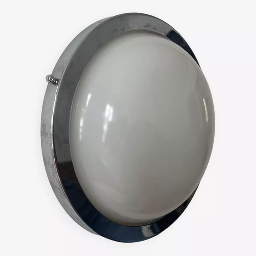 Vintage Modernistische Perzel Wandlamp, Chroom en Holofaan glas, Frankrijk 1930