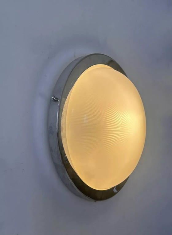 Image 1 of Vintage Modernistische Perzel Wandlamp, Chroom en Holofaan glas, Frankrijk 1930