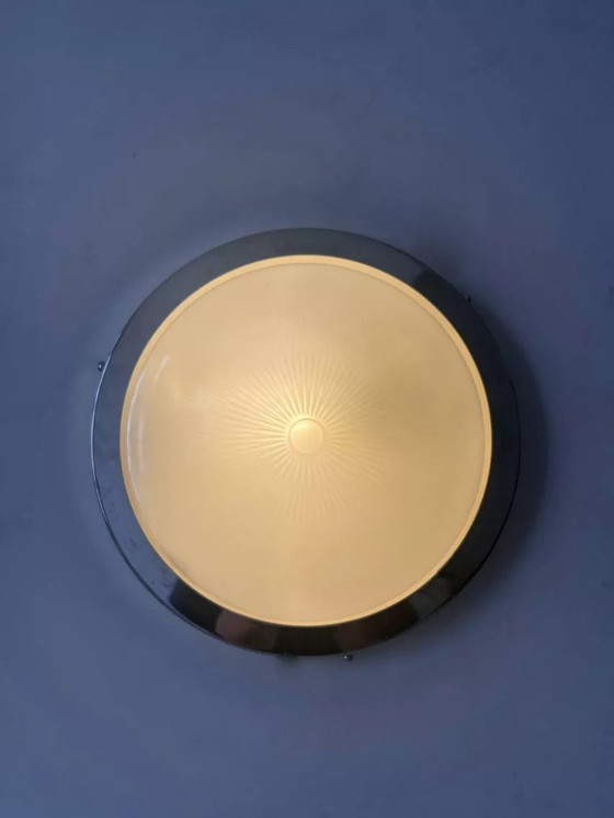 Image 1 of Vintage Modernistische Perzel Wandlamp, Chroom en Holofaan glas, Frankrijk 1930