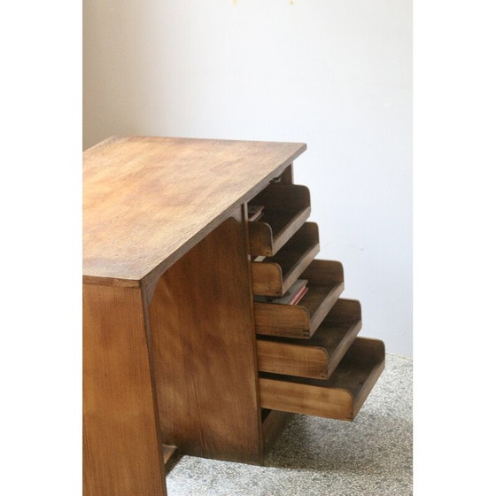 Image 1 of Vintage eikenhouten bureau met schuifgordijn, 1950