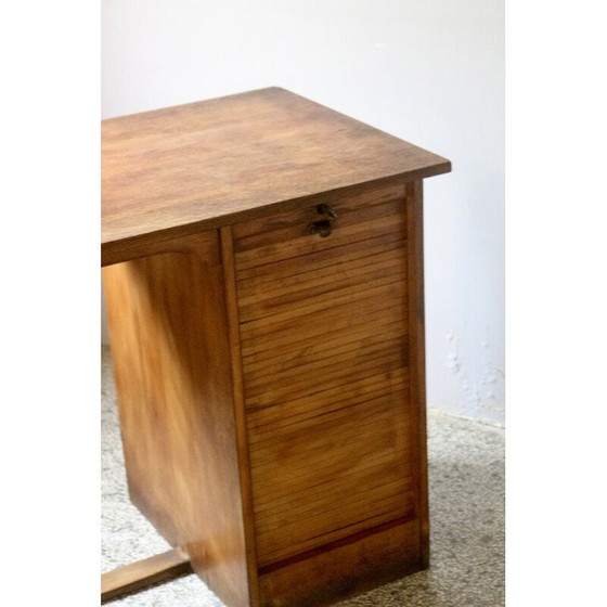 Image 1 of Vintage eikenhouten bureau met schuifgordijn, 1950