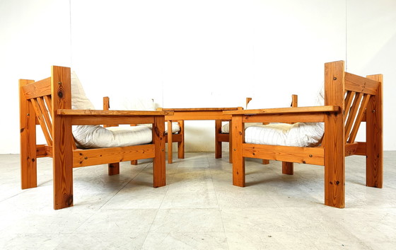 Image 1 of Vintage grenenhouten fauteuilset