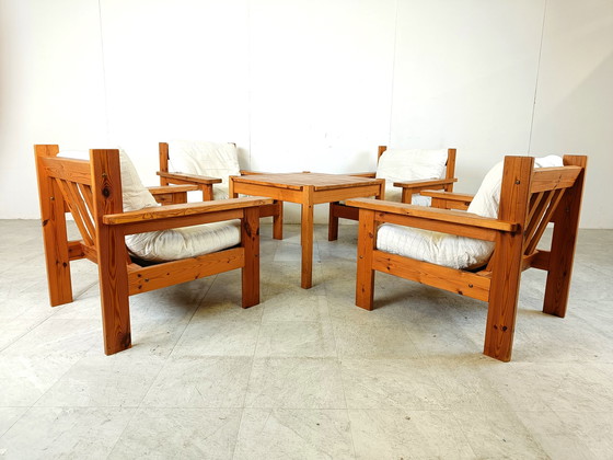 Image 1 of Vintage grenenhouten fauteuilset