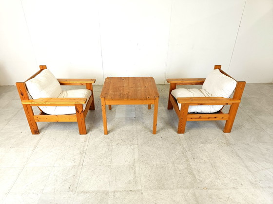 Image 1 of Vintage grenenhouten fauteuilset