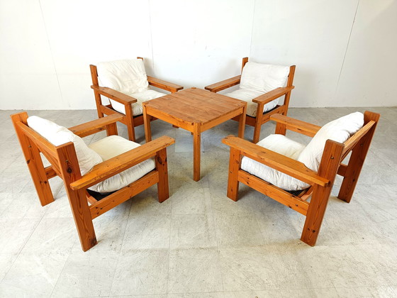 Image 1 of Vintage grenenhouten fauteuilset