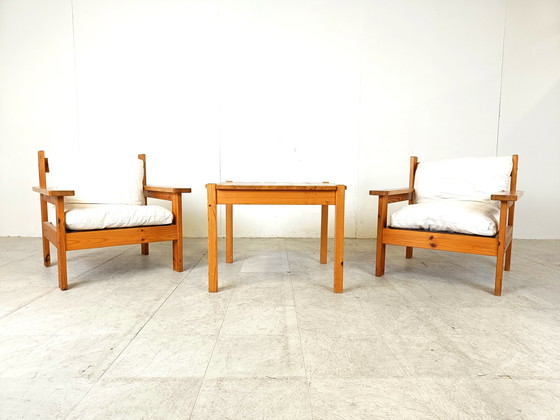 Image 1 of Vintage grenenhouten fauteuilset