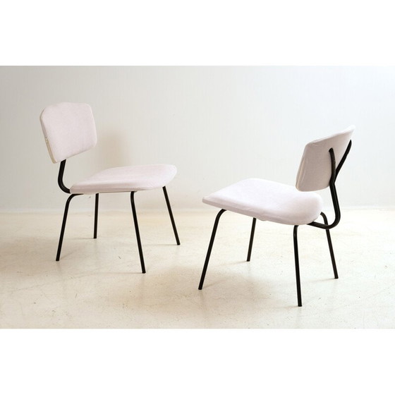 Image 1 of Paar vintage stoelen in nieuwe stof van C. Sclafert wit, 1950