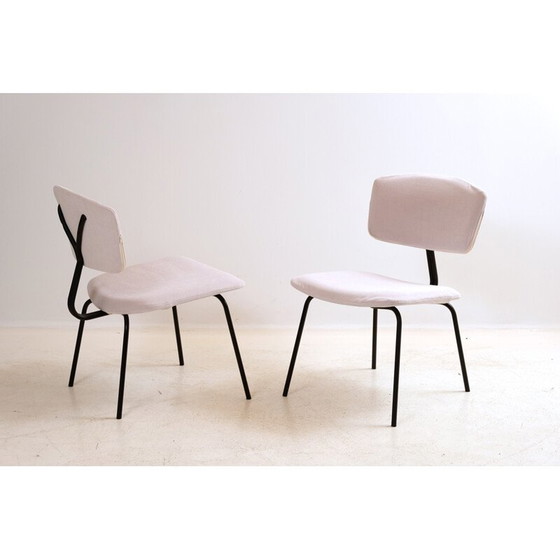 Image 1 of Paar vintage stoelen in nieuwe stof van C. Sclafert wit, 1950