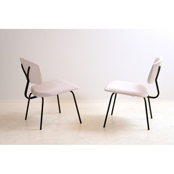 Image 1 of Paar vintage stoelen in nieuwe stof van C. Sclafert wit, 1950