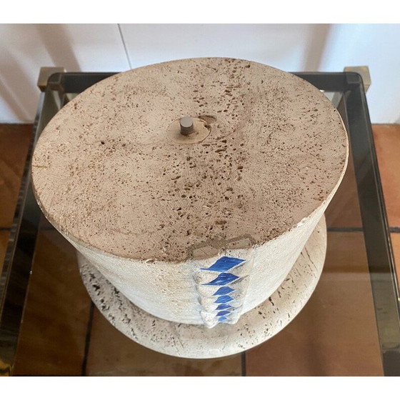 Image 1 of Paar vintage zuilen in travertijn en plexiglas