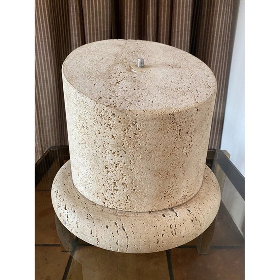 Image 1 of Paar vintage zuilen in travertijn en plexiglas