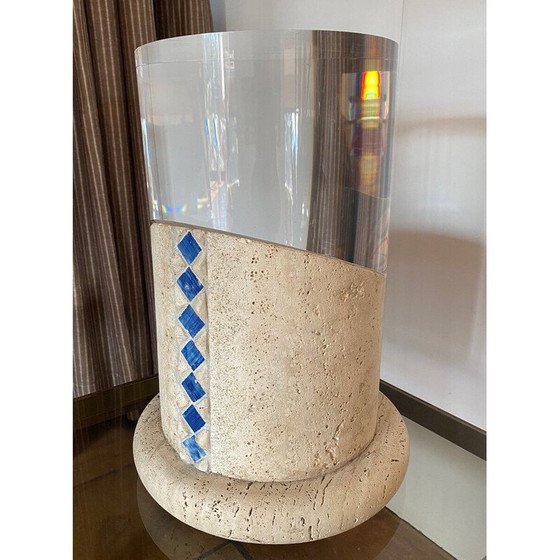 Image 1 of Paar vintage zuilen in travertijn en plexiglas