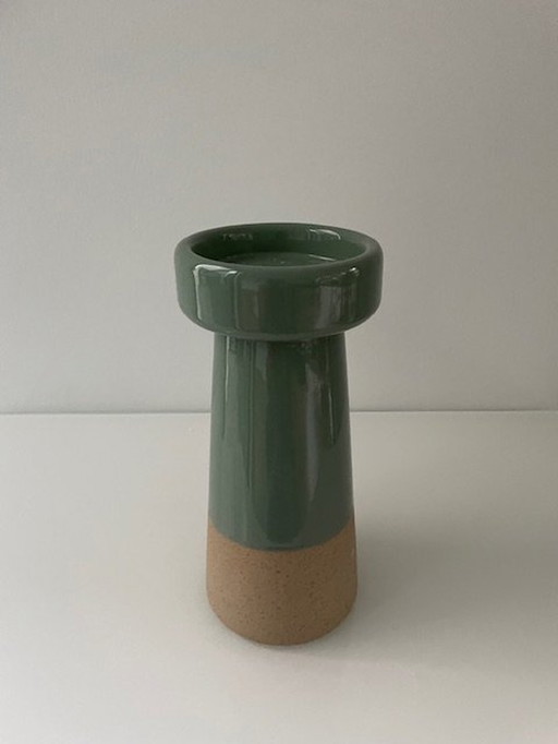 Kandelaar Groen/Zandkleur 23Cm Hoog