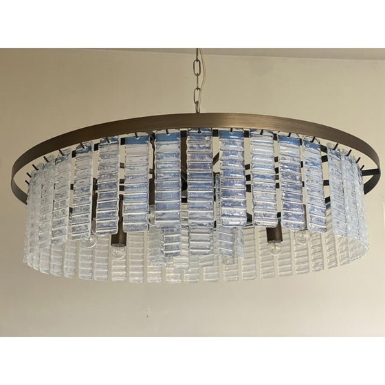 Image 1 of Eigentijdse Opalino Horizzontal Gestreepte "Listelli" Kroonluchter van Murano-glas