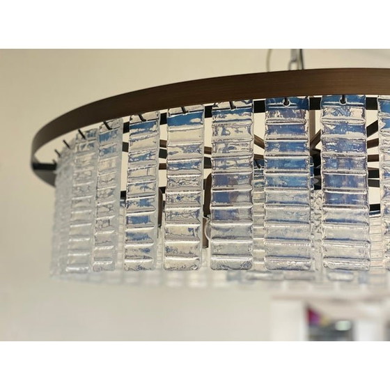 Image 1 of Eigentijdse Opalino Horizzontal Gestreepte "Listelli" Kroonluchter van Murano-glas