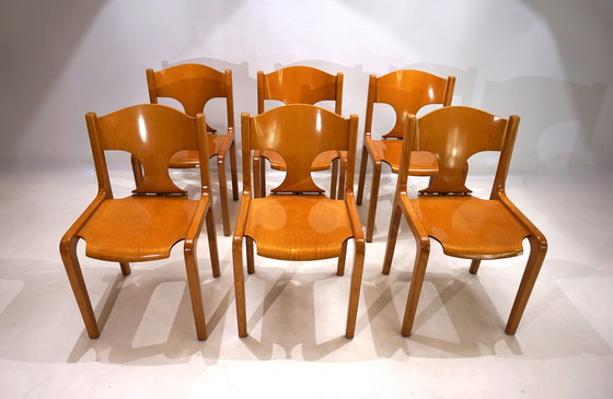 Image 1 of Set van 6 Pozzi eetkamerstoelen door Augusto Savini, 1960