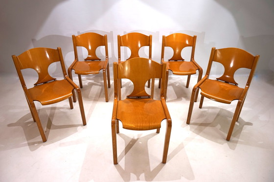 Image 1 of Set van 6 Pozzi eetkamerstoelen door Augusto Savini, 1960