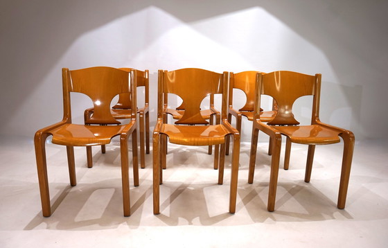 Image 1 of Set van 6 Pozzi eetkamerstoelen door Augusto Savini, 1960