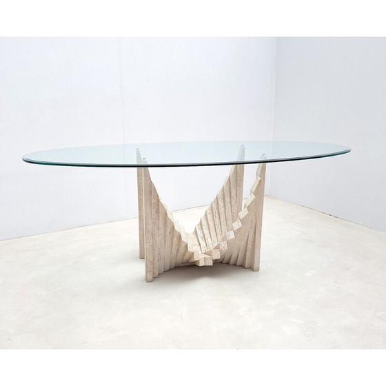 Image 1 of Mid Century sculpturale travertijnen eettafel, Italië 1970