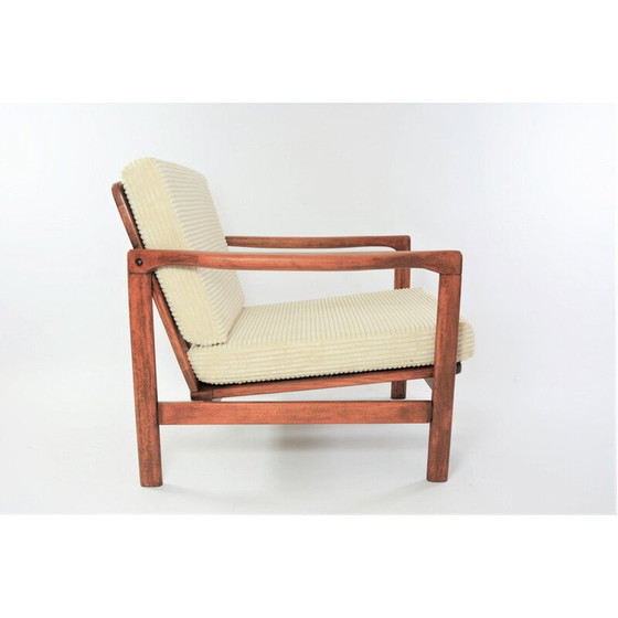 Image 1 of Vintage ivoorkleurig ribfluweel BZ fauteuil, Scandinavisch