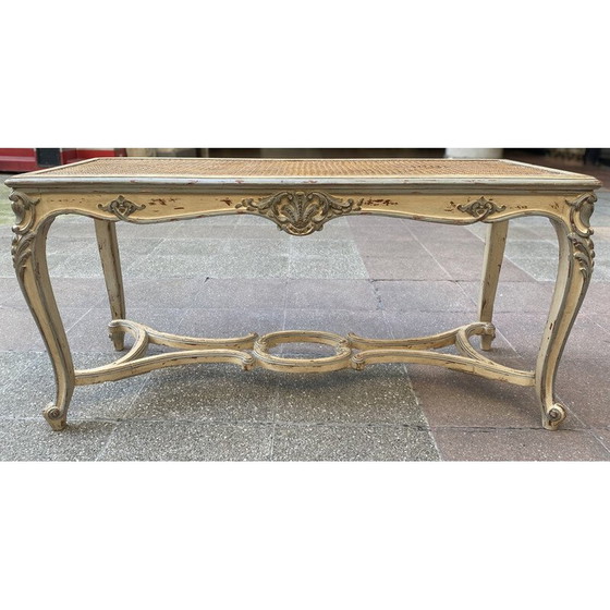 Image 1 of Vintage bank van riet en gelakt hout