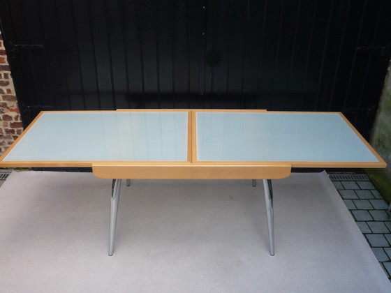 Image 1 of Eettafel van glas en hout