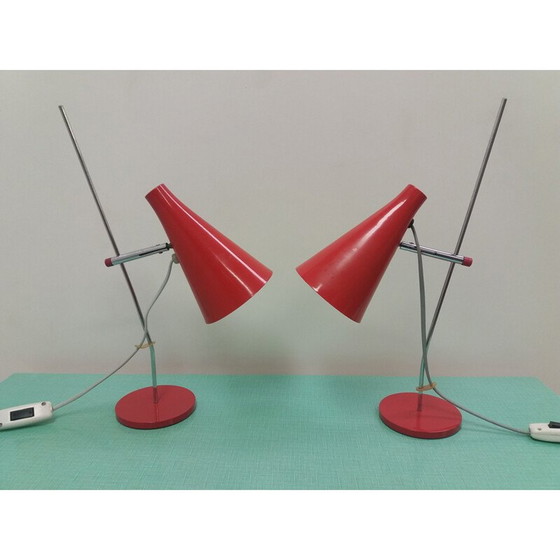 Image 1 of Paar vintage metalen lampen, Tsjecho-Slowakije 1960