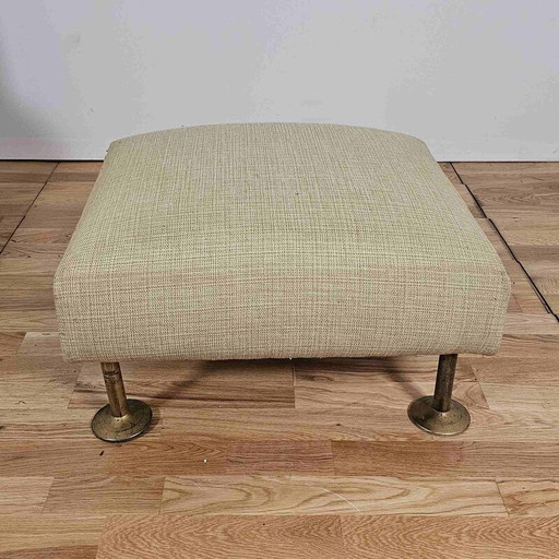 Vintage Steiner fauteuil en voetenbank in groen laken, 1950-1960