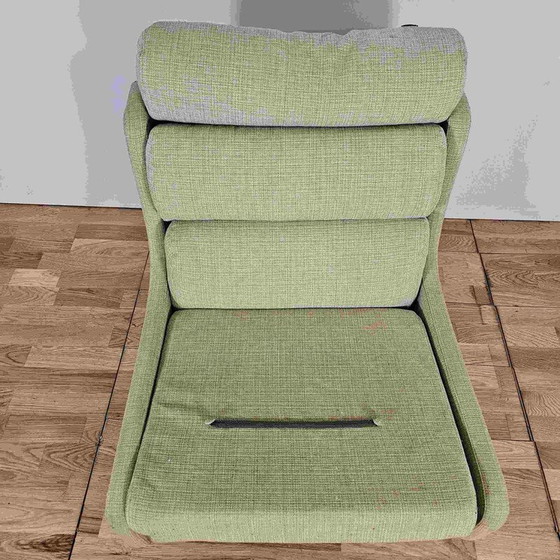 Image 1 of Vintage Steiner fauteuil en voetenbank in groen laken, 1950-1960