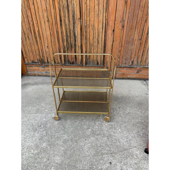 Image 1 of Vintage opvouwbare trolley van goudkleurig messing en kunststof