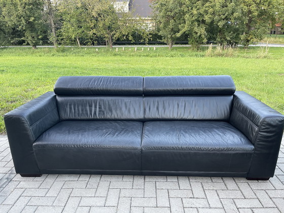 Image 1 of Montel Zwart Echt Leder Sofa 3 + 2,5 Zitplaatsen